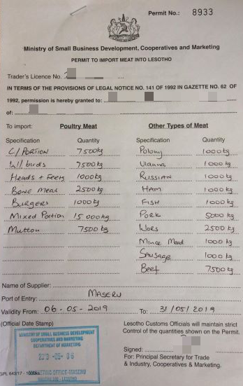 permit to import meat